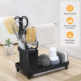 Toski Spülbecken Caddy mit Abtropffläche, Spülbecken Organizer mit viel Stauraum, Waschbecken Organizer Kitchen für Spülbürsten, Lappen & Schwämme - Sink Caddy, Schwarz