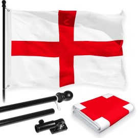 G128 Combo Pack: 6 Feet Tangle Free Spinning Flagpole (Black) England English