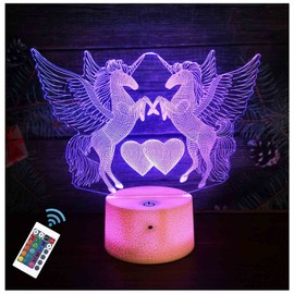 Glorivo Unicorn 3D Night Light,16 Colors Remote Control & Smart Touch Dimmable 3D Illusion Bedside Lamp,Bedroom Decoration Birthday Christmas Toy Gift for Kids Boys Girls Friends