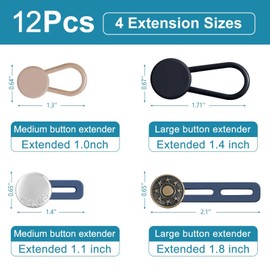 KUNTAERY 12 Pcs Pant Waist Extenders for Jeans, Trousers & Skirts, No Sew Adjustable Button Extenders, 1-1.8 Inches