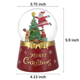 Christmas Snow Globe, Battery Operated Snowglobe, 100MM Automatic Snowfall Music Water Globe, Santa Claus Crystal Ball with Musical, LED Lights
