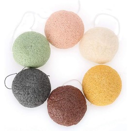 6pcs / Set Esponja Facial Konjac Sponge 100% Pure Naturally Puff Exfoliating Tool Herramientas de Masaje para Piel Húmeda/Seca para Limpiar y Exfoliante Eficaz de Poros(Redondo)