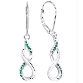 YL Infinity Earrings Sterling Silver Dangle Drop Earrings 18K White Gold Leverback Emerald Jewelry