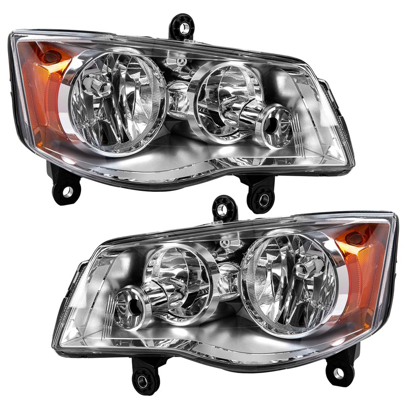 HECASA Pair Headlight Headlamp Chrome Housing Clear Lens Compatible With