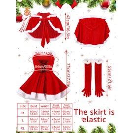 Panitay 5 Pcs Christmas Santa Costume Set Claus Women Christmas Red Outfits Dress Cape Striped Tights Socks Girls Gloves(X-Large)