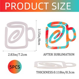 5 Pcs Sublimation Paper Clips Blanks Heart Shape Acrylic Paper Clips for Heat Transfer DIY Crafts Gift Home Office School Use (Water Cup)