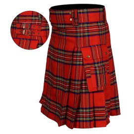 Scottish Designer Tartan Utility Kilts for Men 8 Yard 13oz Kilt (Royal Stewart Tartan Belly Button Measuremnets 42)