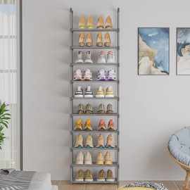 OYREL 10-Tier Metal Shoe Rack, Narrow Shoe Rack Organizer, Sturdy Shoe Shelf for Closets, Entryway, Bedroom, Garage - Silver