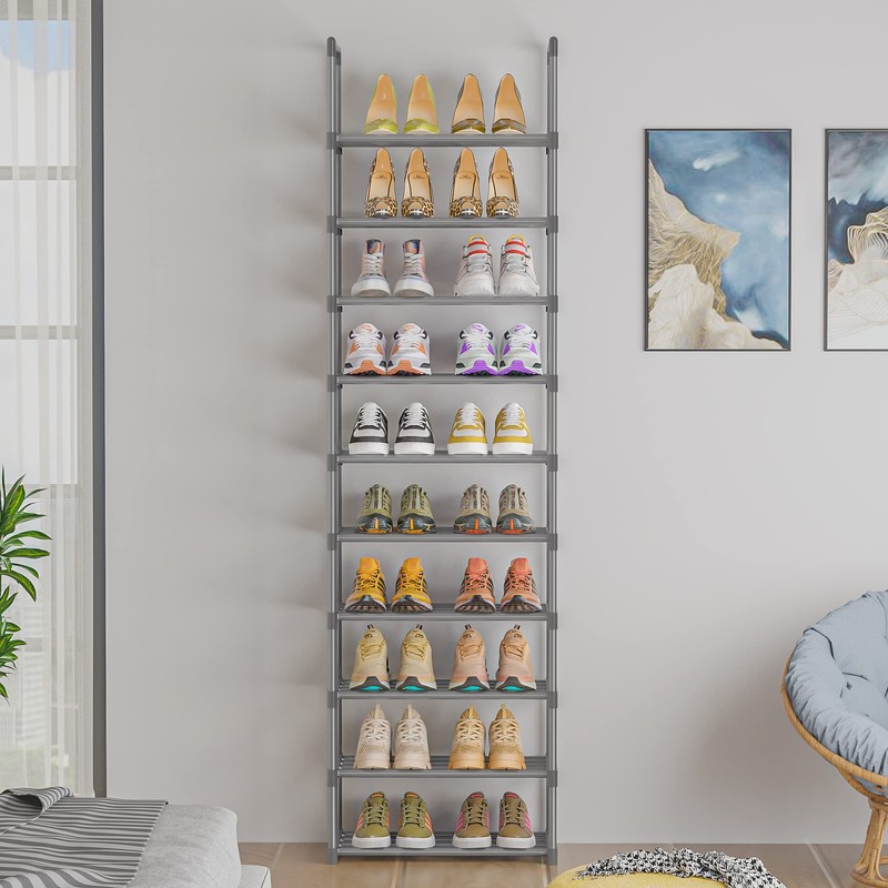 OYREL 10-Tier Metal Shoe Rack, Narrow Shoe Rack Organizer, Sturdy