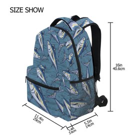 Fisyme Marine Tuna Fish Laptop Backpack Bag Bookbag Casual Hiking Travel Computer Notebooks Daypacks