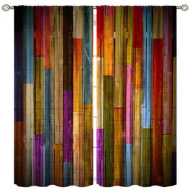 JESTRONRY Rustic Wood Planks Window Curtains,Vintage Colorful Wooden Boards Background Room Darkening Door Window Rod Pocket Curtains for Bedroom Kitchen Living Room,2 Panels W42xL45in