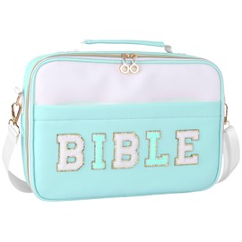 WOBANGEM Bible Cover Case for Women,Large Leather Bible Cases Christian Gifts for Women Men Girls,Preppy Chenille Letter Bible Bag with Shoulder Strap,Green Bible Purse Bible Carrying Case for Women