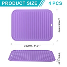 uxcell 4 Pack Silicone Dish Drying Mat, 9" x 12" Silicone Trivets for Hot Pots and Pans Dish Drainer Mat Heat Resistant Non-slip Dish Drying Pad for Kitchen Counters, Purple