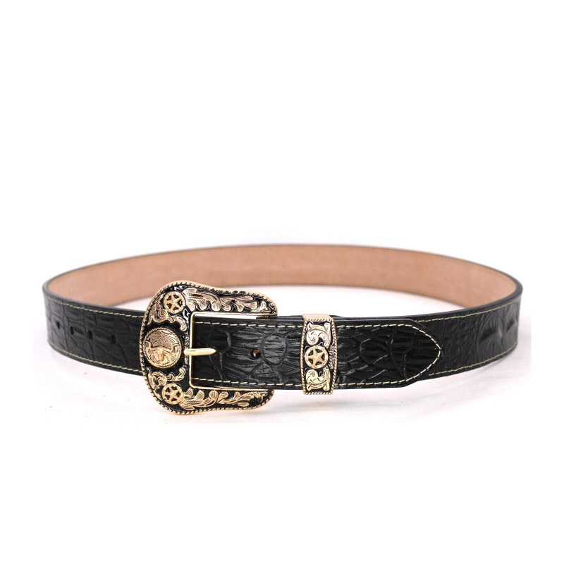 Western Belt Genuine Leather Gold Bull Longhorn Black 1 Crocodile