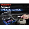 WORKPRO 34 PIECES 1/4"Dr. Master Socket Set Metric with Universal