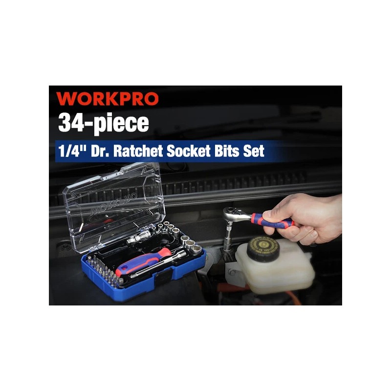 WORKPRO 34 PIECES 1/4"Dr. Master Socket Set Metric with Universal