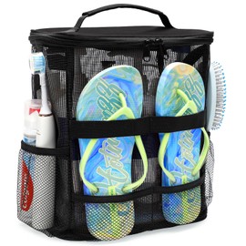 Dorm Room Essentials for College Students Girls Boys Guys, Quick Dry Mesh Shower Caddy Portable, Large Capacity Shower Bag with Hanging Hook, Bathroom, Gym, Swimming, Travel, Beach, Camping Essentials