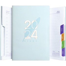 MESVIER Agenda 2024, Planificador Diario, Semanal y Mensual con Pestañas de Enero a Diciembre 2024 con Papel de Alta Calidad, Una Hoja por Día, Tamaño A5 (20.7 x 14.5 cm), Color Azul