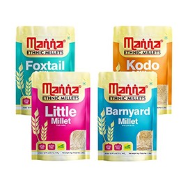 Manna Millets 4kg - Natural Grains Combo Pack of 4 Foxtail 1kg, Kodo 1kg, Little 1kg, Barnyard 1kg