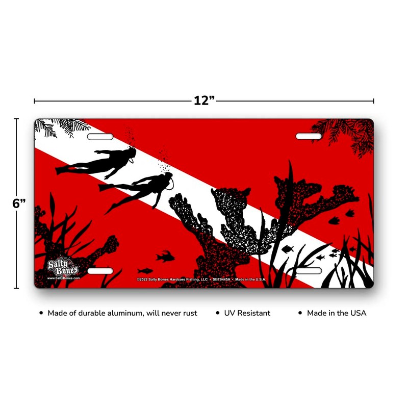 Salty Bones Diver Silhouettes on Dive Flag License Plate