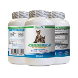 HAPPY PET VITAMINS LLC Turmeric cat - Joint Health Complex with Turmeric - MSM GLUCOSAMINE - Hip and Joint Care - cat glucosamine chondroitin Treats - 1 Bottle (60 Treats)