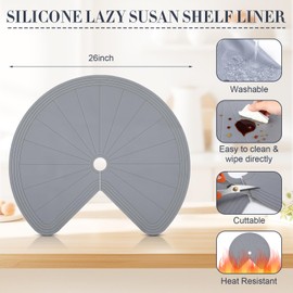 DoubleFill 2 Pack 26 Inch Lazy Susan Shelf Liner Silicone Shelf Liner Non Adhesive Circle Kitchen Liners Non Slip Cabinet Liners for Drawer Refrigerator Cupboard Cabinet Organizers(Gray)