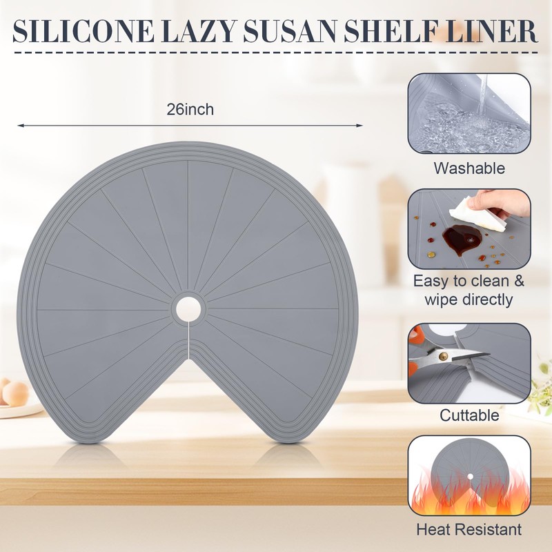 DoubleFill 2 Pack 26 Inch Lazy Susan Shelf Liner Silicone
