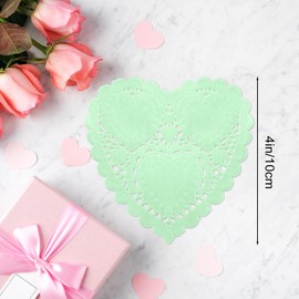 ANPUNAT 150 Pcs Valentine Heart Doilies 4Inch Heart Shape Paper Doily with 4 Colors Red Pink Light Green and White for Valentine's Mother's Day Wedding Favor Party Decorations