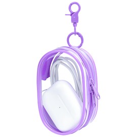 Linsaner 1|2|4 Pack Storage Bag for Organizing Data Cables, Earphone, Chargers, Keys, Change, Blind Box Doll Transparent Display Bag, Tech Pouch, Portable Multi-Function Storage (Purple,1 Pack)