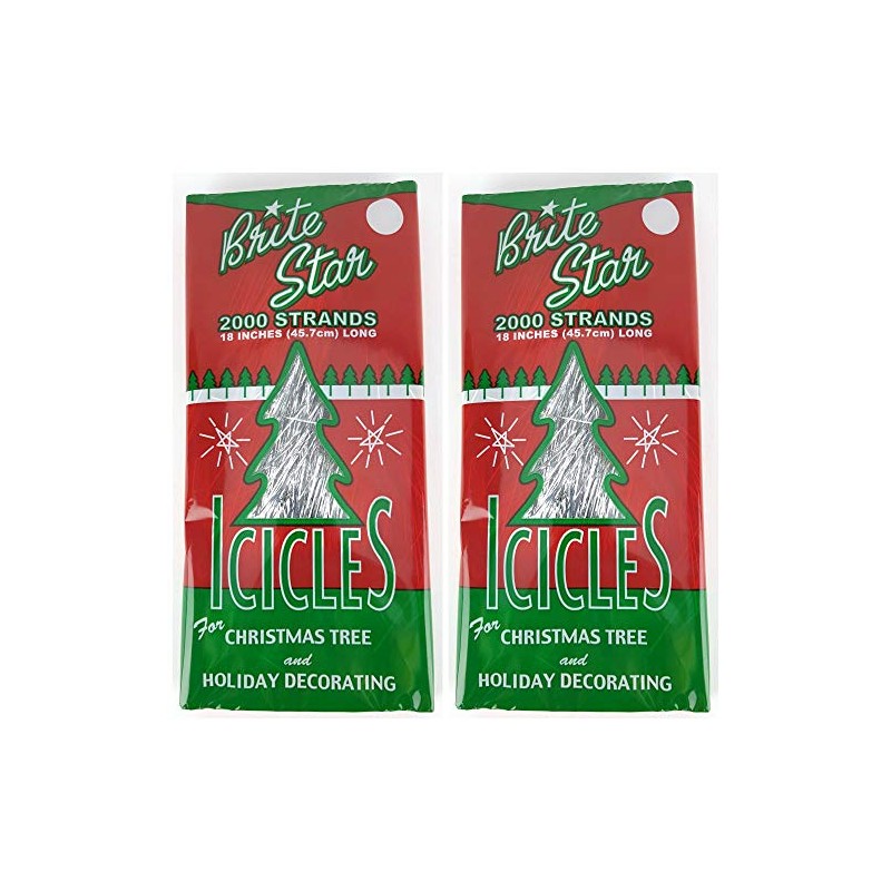 BRITE STAR Silver 18-Inch Icicle Tinsel - 2000 Strands (2)