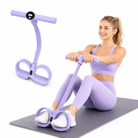 Smart Foot Pedal Puller with Digital Counter, 6 Tubes Pedal Puller Resistance Band with Handles for Full Body Muscle Group Training, Yoga Training, Home Gym Training, Pedal Band (Purple)