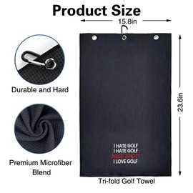 WUUCKOO I Hate Golf Nice Shot I Love Golf Embroidered Golf Towel, Funny Golf Towel for Golf Bag with Clip, Golf Accessories for Men, Birthday Retirement Gift for Grandpa Golfer Dad Brother Golf Lover
