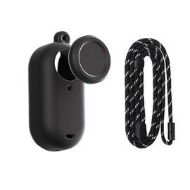 Generic Protective Case Lens Cap with Neck Strap Lanyard Compatible for Insta360 GO 3S, Silicone Cover Sleeve Lens Guard Protector for Insta 360 GO 3S Thumb Camera Accessories (Black)