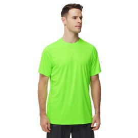 Mens Quick Dry Fit Mositure Wicking Athletic Performance T Shirt -Crewneck Outdoor Activewear Tops-HI VIZ Green-3XL