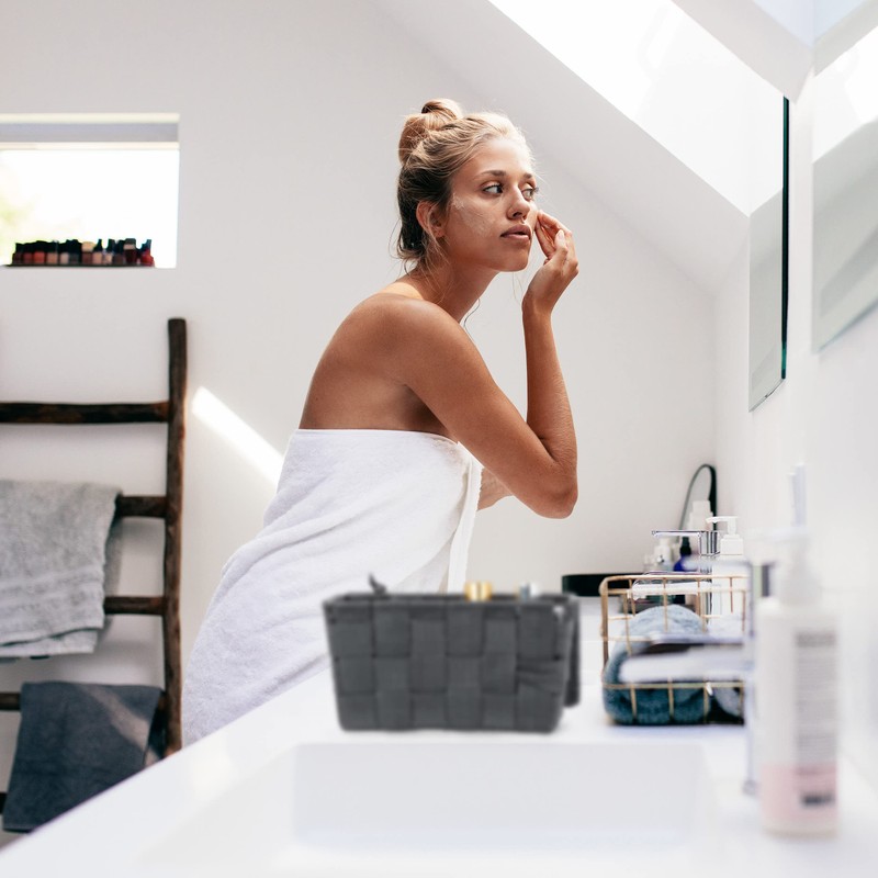 Relaxdays Storage Basket with Lid, Wicker Look, Bathroom Organiser, H