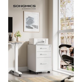 SONGMICS File Cabinet, Pre-Assembled Except Wheels and Handles, Office Filing Cabinet with Lock, for A4, Legal, Letter Sized Documents, 17.7 x 14.4 x 23.6 Inches, Matte White UOFC110W02