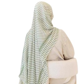 Muslim Turban Hijab Cap Keffiyeh Printed Chiffon Hejab Islamic Head Scarves Shawl Wrap for Women Ready to Wear Instant Hijab with Under Scarf in Soft Viscose Jersey Green Keffiyeh Printed One Size