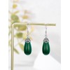 Jade Filigree Teardrop Drop Dangle Earrings for Women 925 Sterling