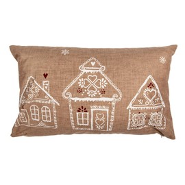 Clayre & Eef Cushion Cover 30 x 50 cm Brown Polyester Gingerbread House Decorative Cushion Cover