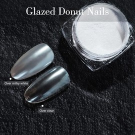 PrettyDiva Pearl Nail Powder - 2 Colors Chrome Nail Powder Ice Transparent Aurora Chrome Nail Powder, High Gloss Pearlescent Iridescent Glitters Powder Metallic Pigment for Nails