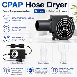 CPAP Hose Dryer for Dual or Single Tubing, CPAP Tube Dryer.Universal Tube Blower Fan for 15mm/22mm Hoses, with Adjustable Speed & Storage Bag.for Home and RV use
