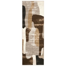 GarveeHome Modern Abstract 2x6 Runner Rug for Kitchen, Soft Low Pile Non Slip Hallway Runners, Indoor Contemporary Floor Carpet for Laundry Bathroom, Brown
