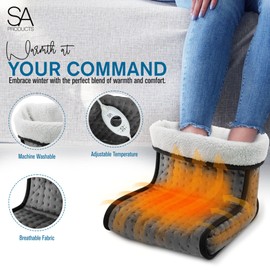 SA Products Electric Foot Warmer, Foot Warmer with 6 Heat Settings | Fast Heating Feet Warmers, Soft Foot Mat Heat Pad | Electric Heat Pad for Relaxing Therapy | Foot Warmers for Christmas (Grey)