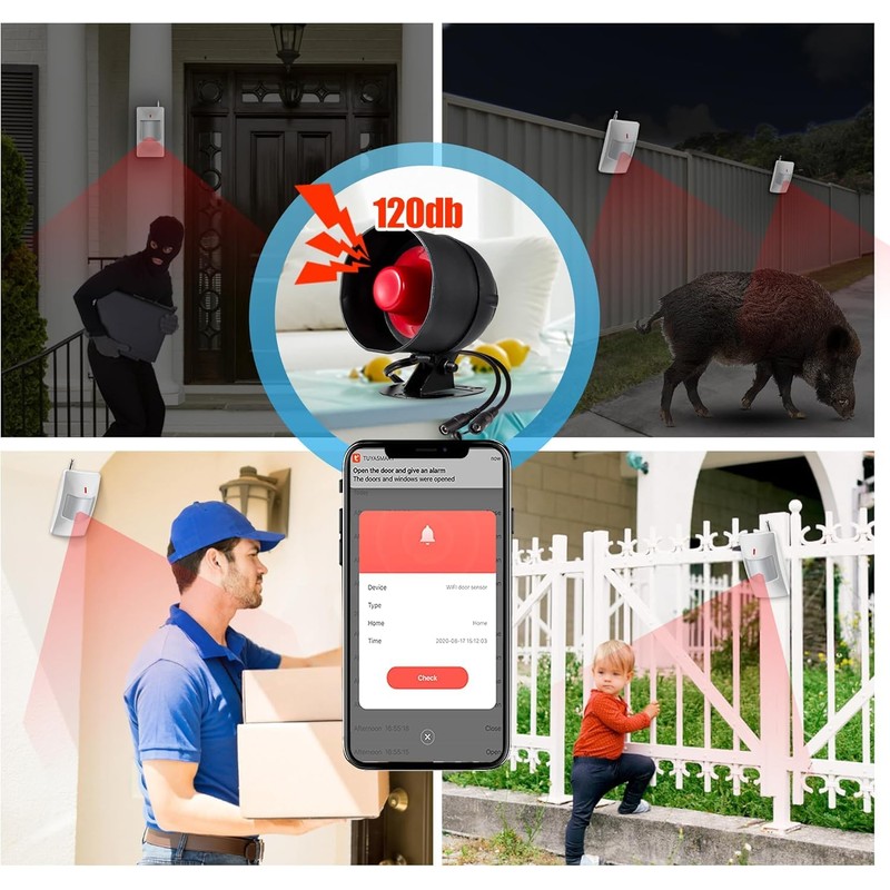 WiFi Alarm Security System, 120dB Home Alarm System with Free