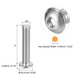 sourcing map 3/8-16x2" Button Head Socket Cap Screws, 5pcs 304 Stainless Steel Fasteners Hex Bolts Screws, Full Thread Hex Drive Screws