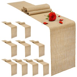 10 Pack Burlap Table Runners 12 x 71 Inch Rustic Linen Table Runner Natural Khaki Wedding Decor for Party Kitchen Dining Christmas Holiday