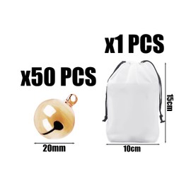 Pack of 50 small golden bells, 1 storage bag, small bells, mini metal bells, decorative metal bells, small bells that hang with ribbons