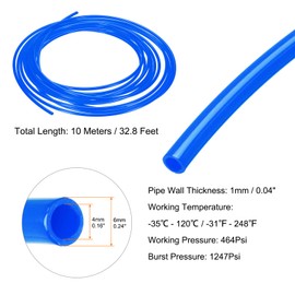 sourcing map Pneumatic Air Line Tubing 6mm OD x 4mm ID 10 Meters(32.8 FT) Air Compressor Nylon Tubes Polyamide Air Tubing Hose Tube for Air Compressor Water Fluid Transfer, Blue