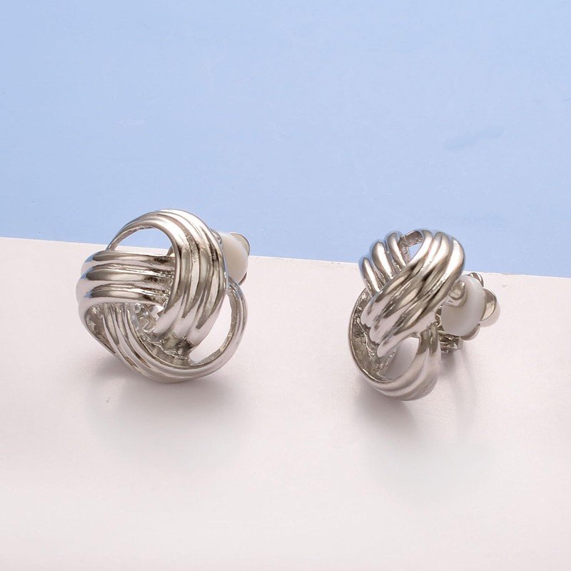 JOLCHIF Silver Love Knot Clip On Earrings for Women Non