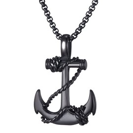 vicima Anchor Necklace for Men Stainless Steel Navy Anchor Pendant with 24 Inch Chain, Black